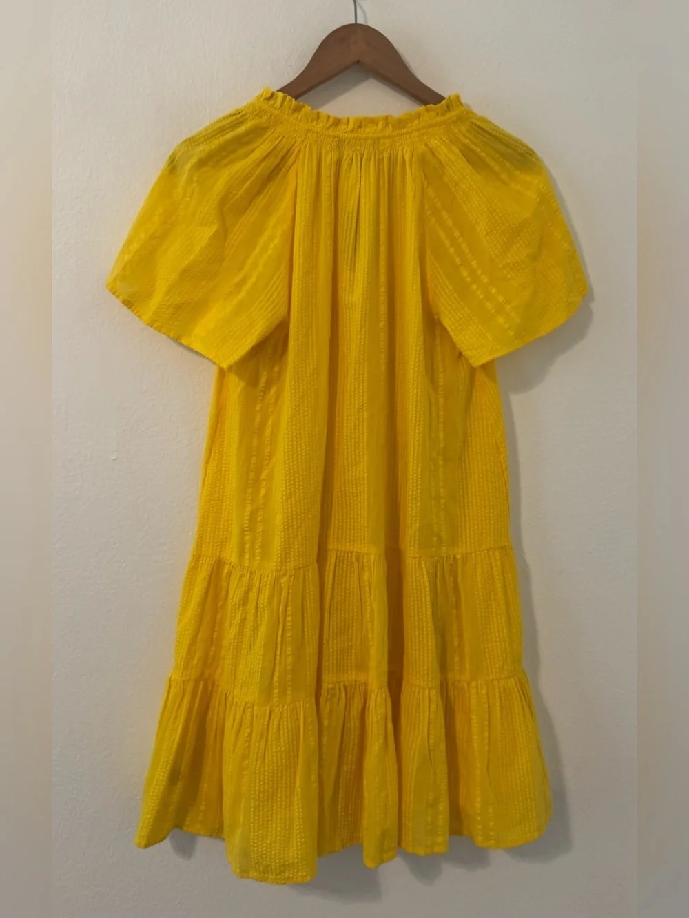 J Crew Ruffle Trim Tiered Dobby Cotton Dress Bright Yellow Breezy Loose NWT XS